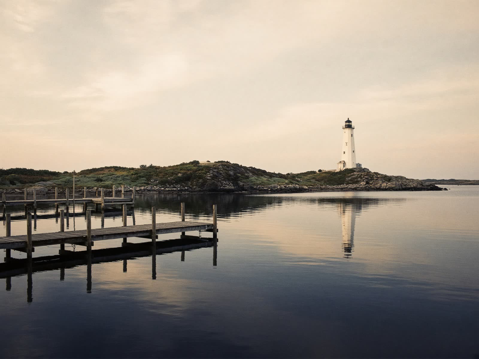A quiet harbor at first light